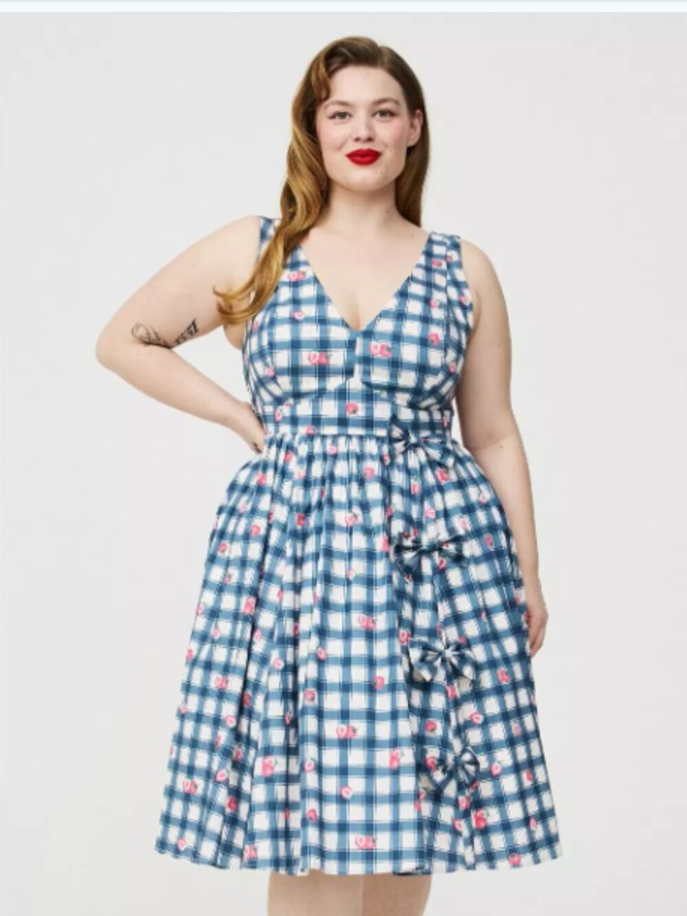 NWT Torrid Retro Chic Strawbabies Plaid Blue Dress Strawberries Size 3X Pinup